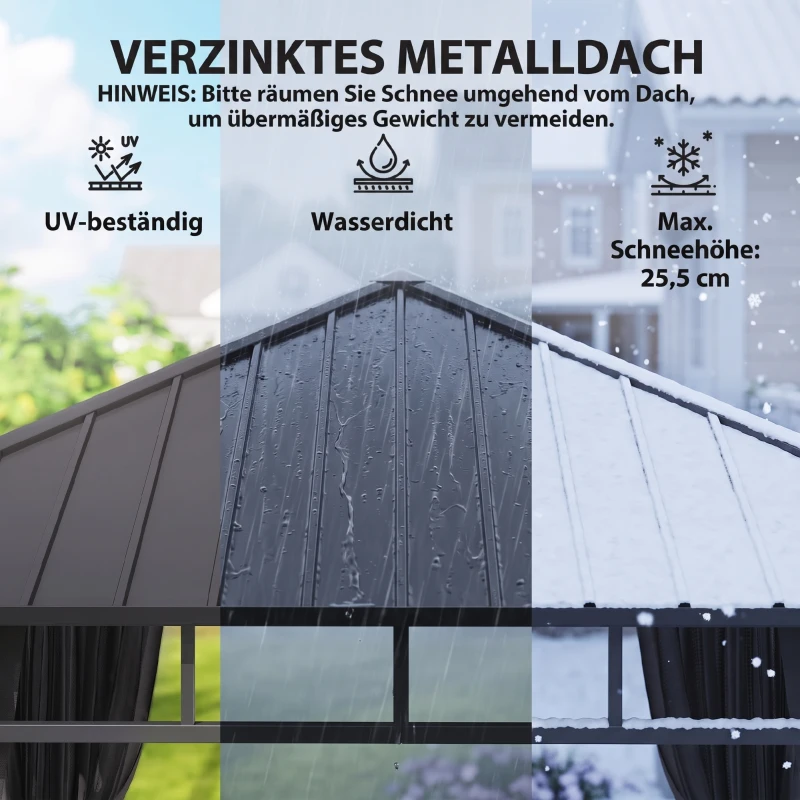 Outsunny Pavillon 3 x 3 m Wasserdicht Stabil Winterfest Gartenpavillon mit Seitenteile, Netze, Haken Hardtop Dunkelgrau