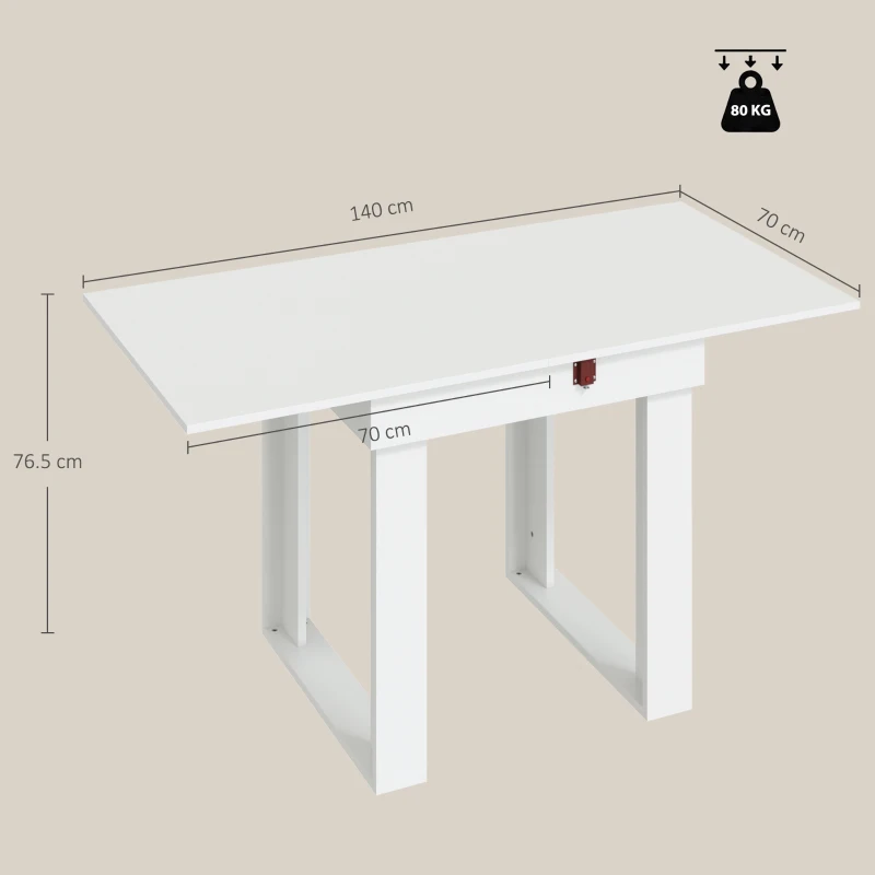 HOMCOM Folding Dining Table Under-Table Storage Extendable Kitchen Table Steel Rail White