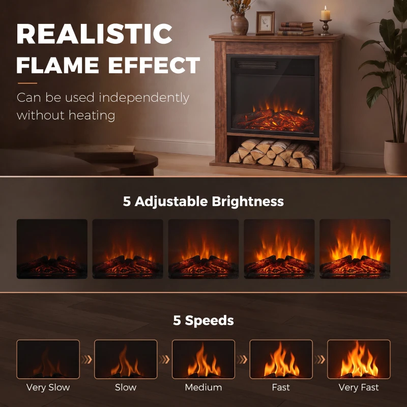 HOMCOM Electric Fireplace Suite with Shelf, 25" 1800W Electric Fire and Surround with LED Flame, 5 Brightness, Remote, Oak