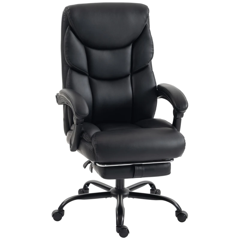 HOMCOM Executive Office Chair, 180kg Big and Tall PU Desk Chair with Linked Armrests, Pocket Spring Cushion, Adjustable Height, Rocking Function, 165° Reclining Backrest, Footrest, PU Casters, Black