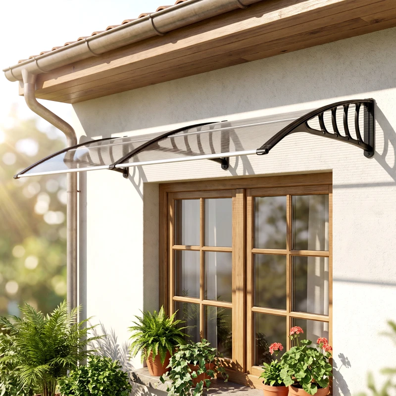 Outsunny Tejadillo de Protección 200x96x27 cm Marquesina Exterior para Puertas y Ventanas contra Sol y Lluvia Transparente