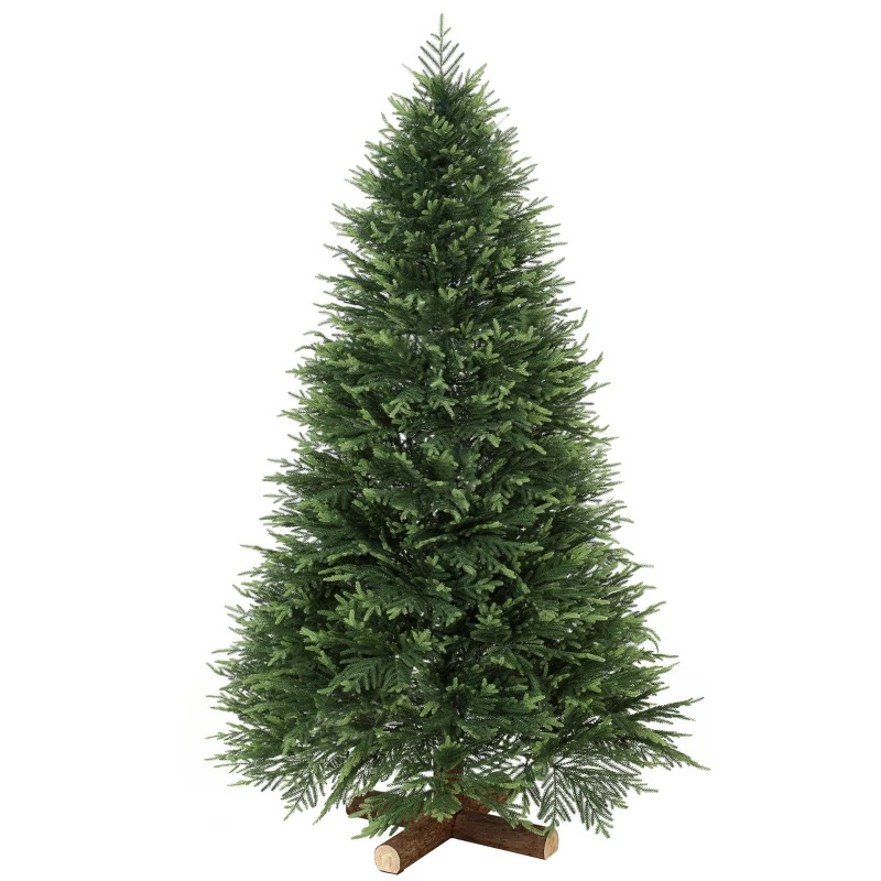 HOMCOM 7ft Artificial Christmas Tree, Hinged Xmas Tree with Realistic 1071 PE & PVC Branch Tips, Fir Wood Base, Green
