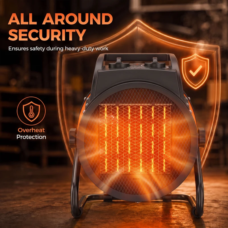 Outsunny Industrial Fan Heater 2800W with Tilting, Electric Ceramic Space Heater with Adjustable Thermostat, Handle