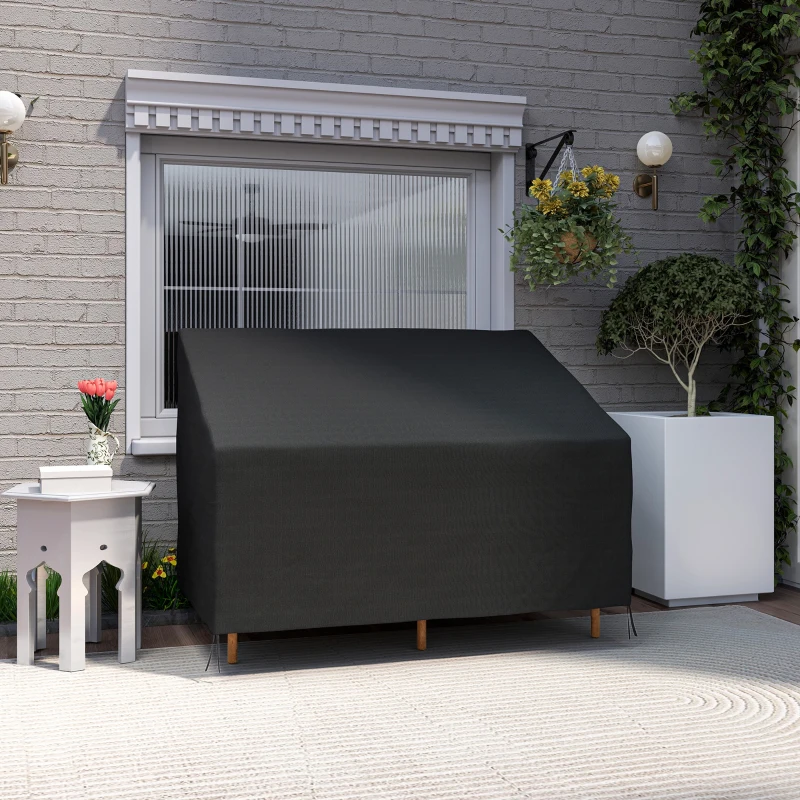Outsunny 600D Oxford Cloth Furniture Cover, 2 Seater Sofa Protector for Garden Patio, Outdoor, Waterproof, Black, 140L x 84W x 56/94H cm