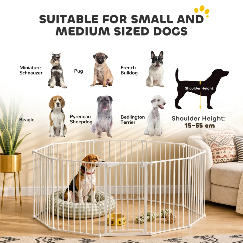 PawHut Barrière de sécurité en métal parc enclos pliable et modulable pour chien et enfant 10 panneaux 61 x 75 cm blanc