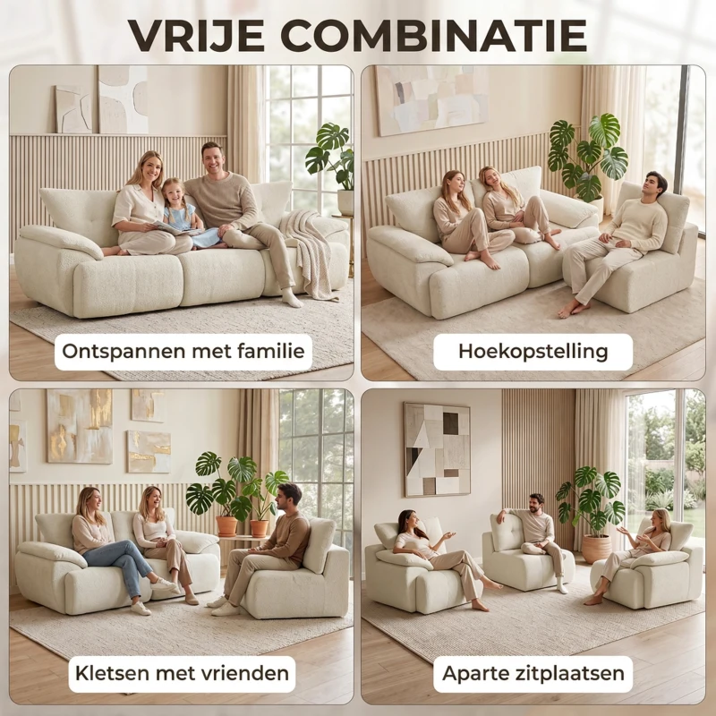 HOMCOM 3-zitsbank 260 cm van chenille, frameloze modulaire bank met extra breed en diep zitvlak en brede armleuningen