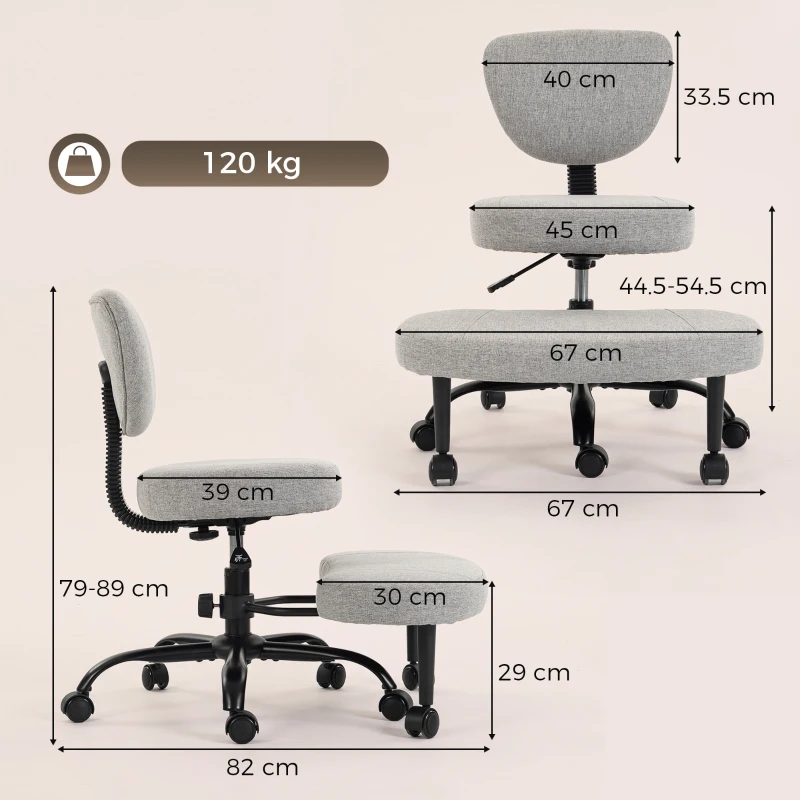 HOMCOM Scaun de Birou Ergonomic pentru Stat cu Picioarele Încrucișate, Rotire 360° cu Roți, Gri Deschis