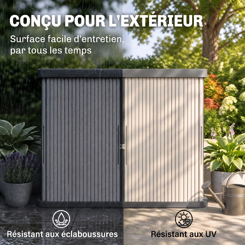 Outsunny Coffre de Rangement Extérieur 480 L, 2 Niveaux avec Portes Coulissantes Résistant aux UV, 120,5x59,5x92cm, Gris
