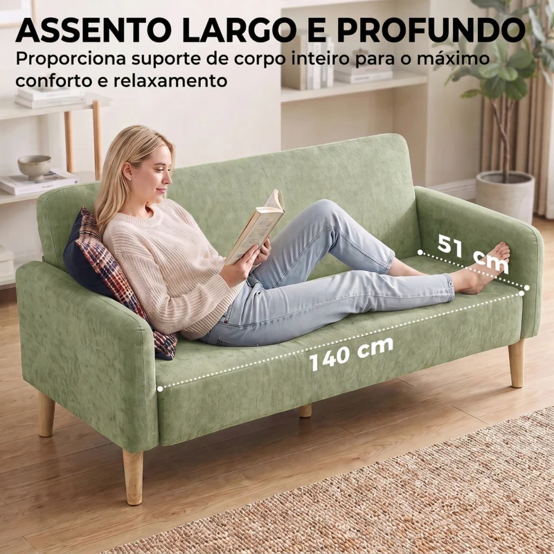 HOMCOM Sofá de 2 Lugares 160 cm em Veludo com Acolchoamento Espesso Assento Largo e Pés em Madeira de Seringueira Verde