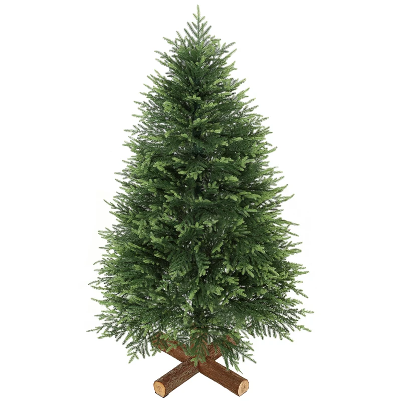 HOMCOM 5ft Artificial Christmas Tree, Hinged Xmas Tree with Realistic 513 PE & PVC Branch Tips, Fir Wood Base, Green