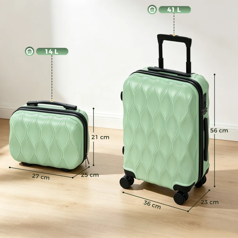 HOMCOM 2-Piece Luggage Set, ABS Hard Shell Carry On Suitcase Set with TSA Lock, Spinner Wheels, 12/20 inch, Green