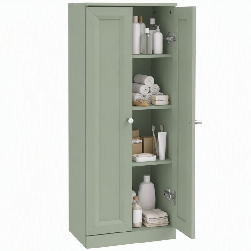 HOMCOM Narrow Bathroom Cabinet, Slim Storage Cabinet with 2 Doors & 4 Tiers, Freestanding Narrow Cupboard