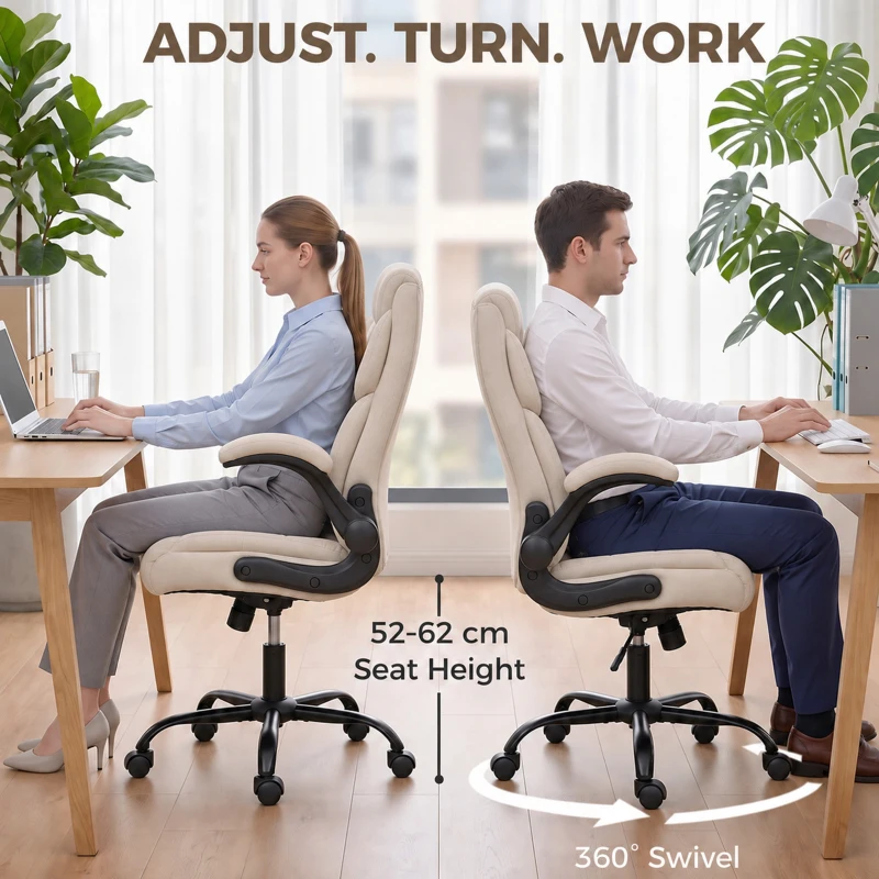 HOMCOM Office Chair, Executive Desk Chair with Flip-up Armrest, Thick Padding, 360 Degree Swivel, Cream White