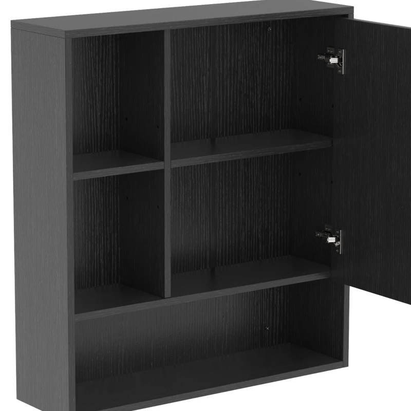 HOMCOM Bathroom Mirror Cabinet, Wall-Mounted Bathroom Cabinet with Mirror Door, Adjustable Shelves, Black