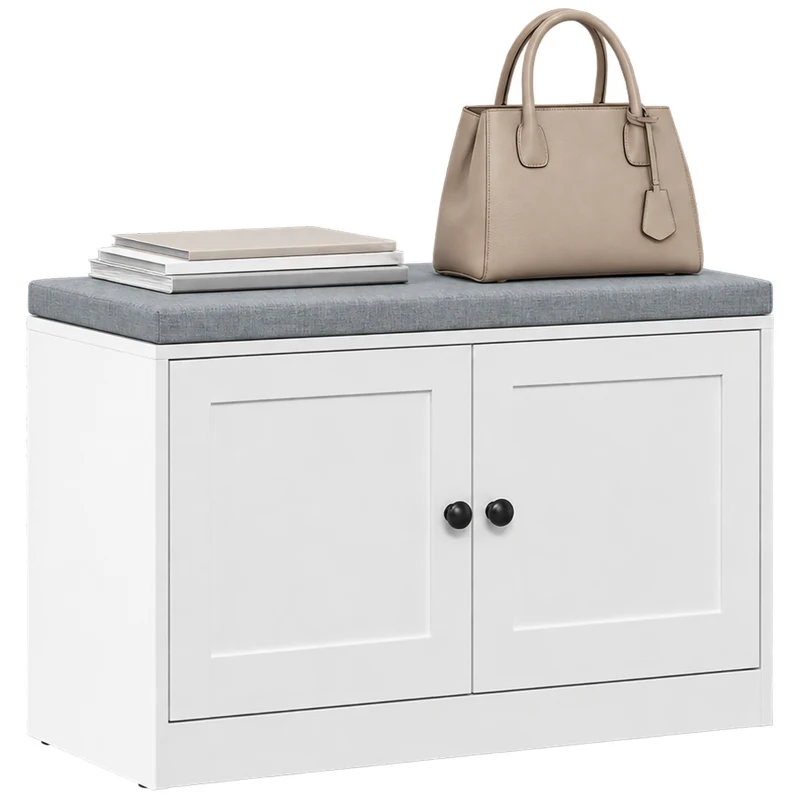 HOMCOM Schuhbank mit gepolstertem Kissen, 80x35.5x52.5 cm, Weiß