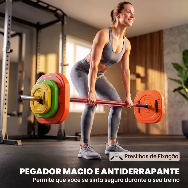 SPORTNOW Conjunto de Pesos Antiderrapante com Barra e 6 Discos 20 kg