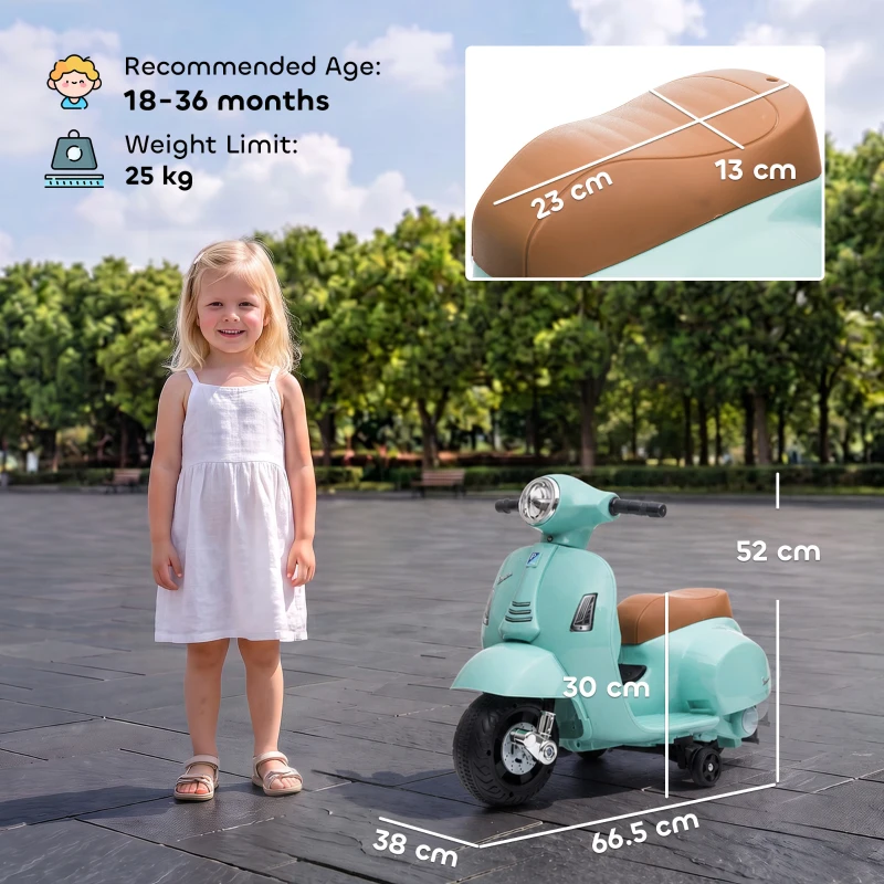 HOMCOM Vespa Licensed 6V Kids Electric Motorbike Ride On Motorcycle  Battery Powered for 18-36 Months with Horn, Green