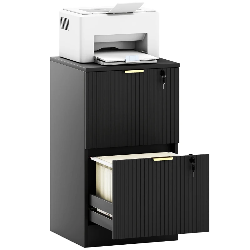 HOMCOM Caisson de Bureau 2 Tiroirs Silencieux Verrouillables pour Formats Lettre/A4, Support d'Imprimante, 40x40x71cm, Noir