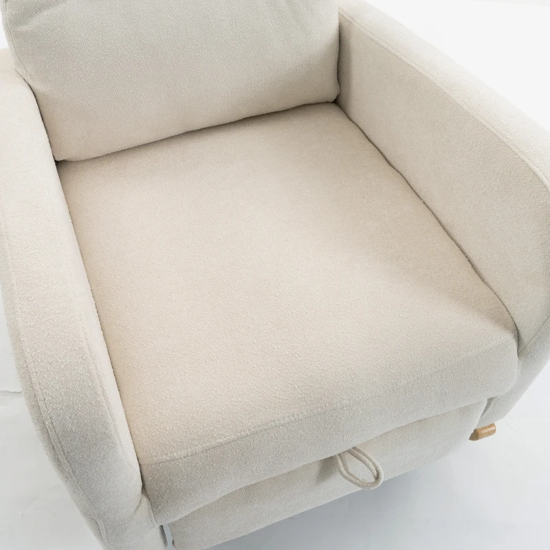 HOMCOM Upholstered Rocking Chair Retractable Footrest Rocker Chair High Back for Living Room Cream White