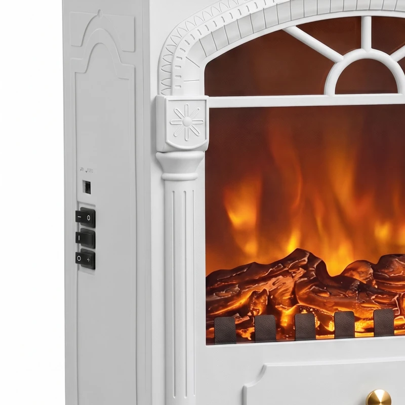 HOMCOM Freestanding Portable Fireplace, Electric Fireplace Stove Heater with 3D Flame Effect and Adjustable Thermostat, White