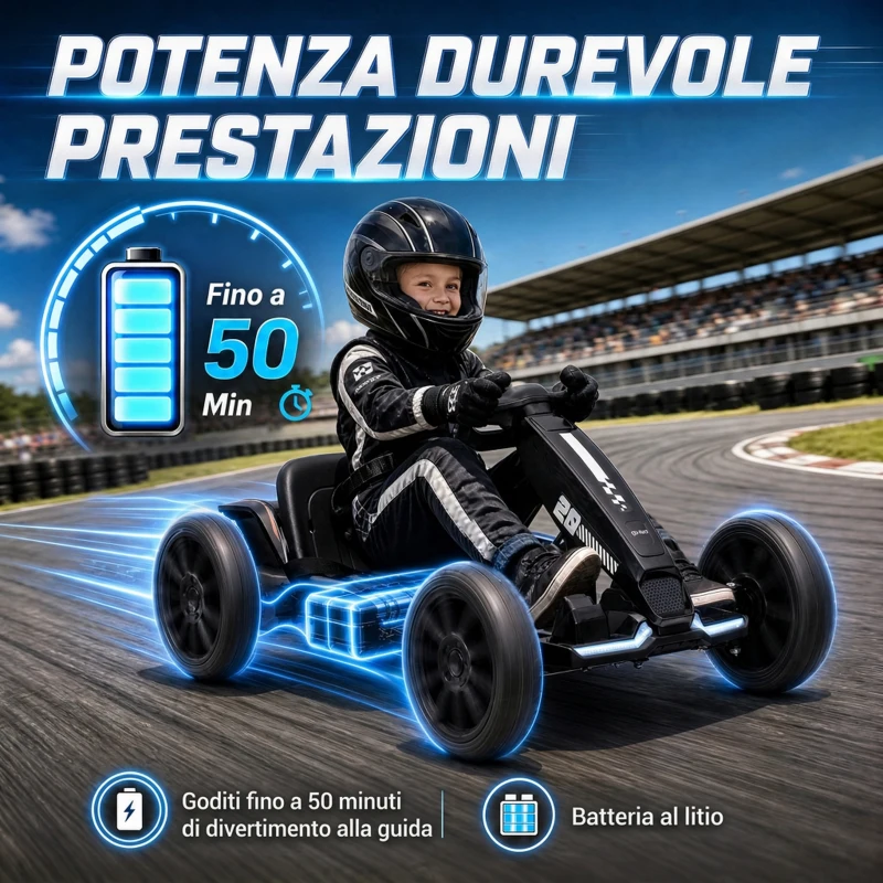 AIYAPLAY Go-Kart Elettrico per Bambini 3-6 Anni con Doppio Motore 12V, Fari LED, 1.5-4 km/h, Nero