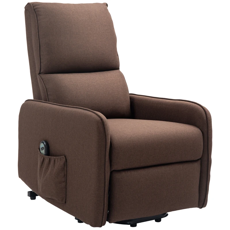 HOMCOM Fauteuil Relax Reclinable Électrique Releveur en Tissu Lin Télécommande Assise à Ressorts Repose-pieds Marron