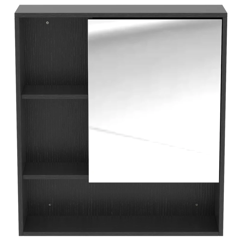 HOMCOM Bathroom Mirror Cabinet, Wall-Mounted Bathroom Cabinet with Mirror Door, Adjustable Shelves, Black