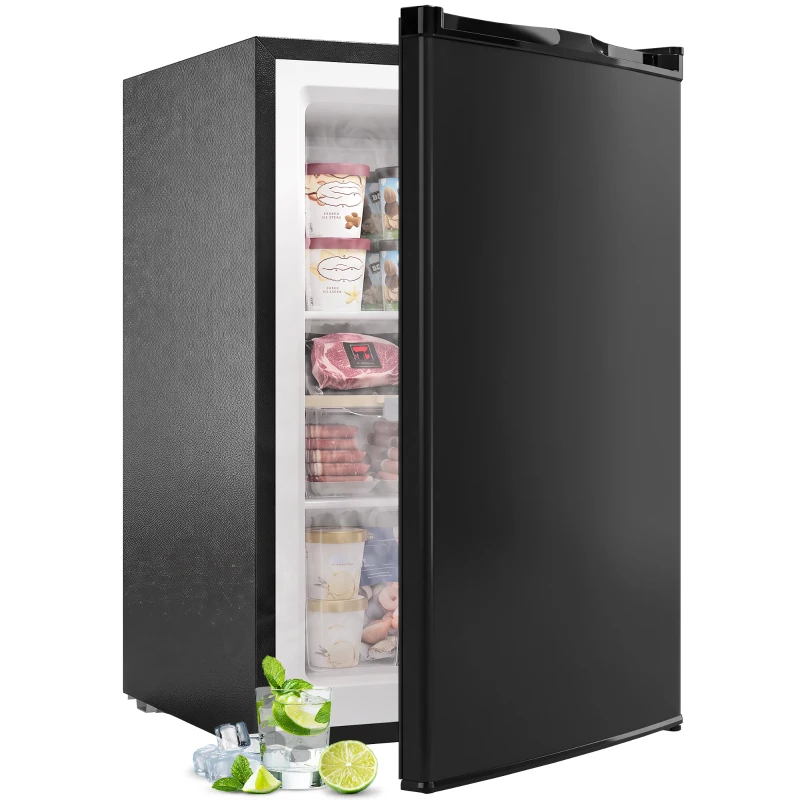 HOMCOM Unterbau-Mini-Gefrierschrank 84,8 L, leise, mit reversibler Tür, einstellbare Temperatur, 2 herausnehmbare Ablagen, Schwarz