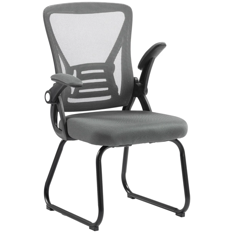 HOMCOM Office Chair, Ergonomic Desk Chair No Wheels with Mesh Backrest and Steel Legs for Home Conference Room, Dark Grey