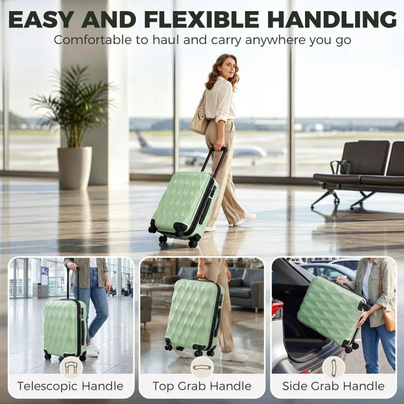 HOMCOM 20Inch Suitcase, ABS Hard Shell Carry On Luggage with TSA Lock, Spinner Wheels, Telescopic Handle, Green