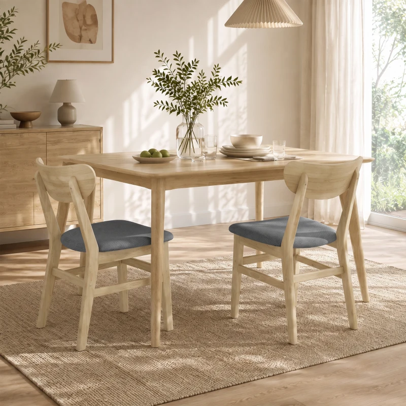 HOMCOM Lot de 2 Chaises de Salle à Manger, Chaises Cuisine, Assise Rembourrées en Lin, Dossier Incurvé, Gris et Bois Naturel