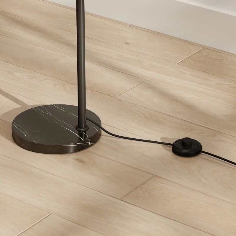HOMCOM Vloerlamp met gebogen kap, voetschakelaar, marmeren voet en kunststof lampenkap, grijs
