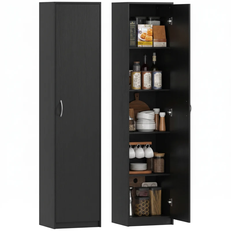 HOMCOM schlanker Küchenschrank mit 5 Regalen und verstellbarem Innenraum, aus Holz, 40x35x180 cm, Schwarz