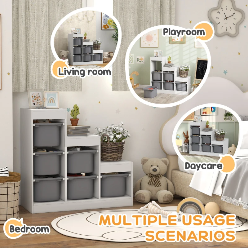 AIYAPLAY Toy Storage Organiser, Three-Layer Kids Toy Storage Units, with Removable Bins, for Ages 3-8 Years, Grey