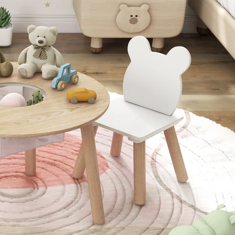 AIYAPLAY Ensemble 1 table ronde, 2 chaises pour enfant 3 pièces, dossier en forme d'ours, activités, bricolage, repas, 3-6 ans