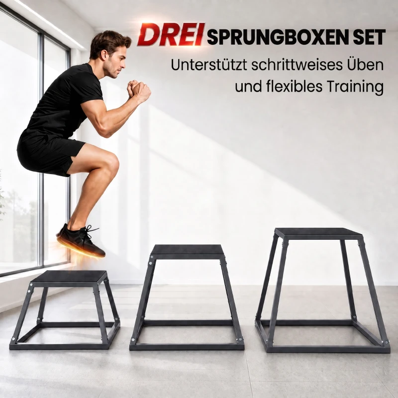 SPORTNOW Plyo Box Set van 3 30,5/45,8/61 cm, stapelbare stalen sprongboxen tot 200 kg