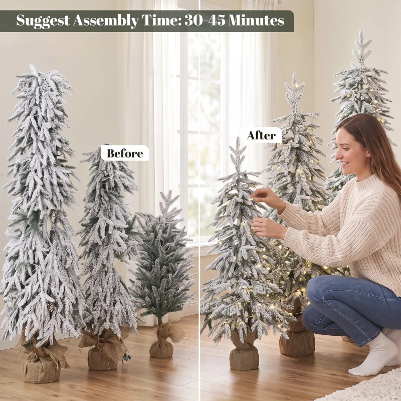 HOMCOM Prelit Flocked Artificial Christmas Tree Set of 3 Snowy Xmas Tree Warm White LED Lights (3FT+4FT+5FT)