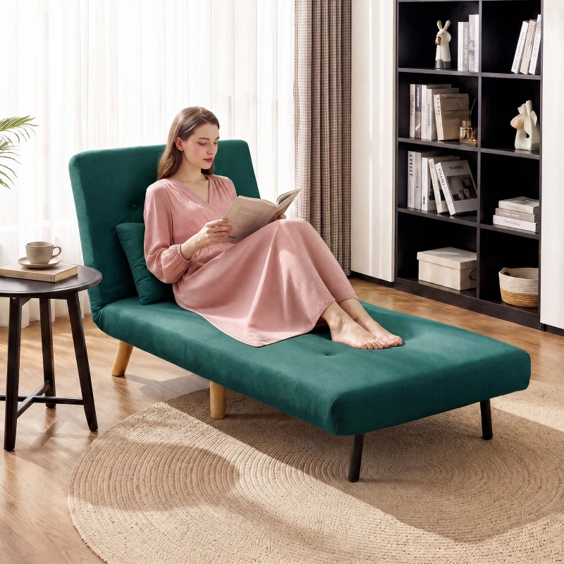 HOMCOM 3-in-1 slaapfauteuil, uitklapbare fauteuil met bedfunctie, verstelbare click-clack-rugleuning, poten van rubberhout, donkergroen