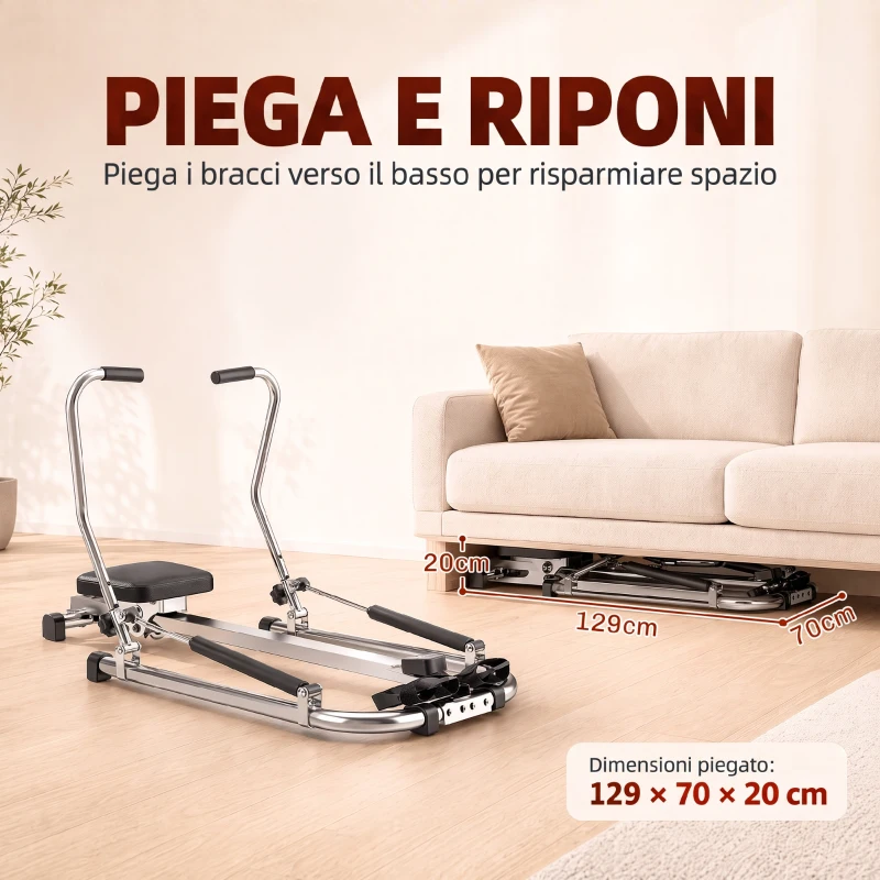 HOMCOM Vogatore Pieghevole, 4 Livelli di Resistenza e Display, Acciaio e ABS, 129x70x70 cm