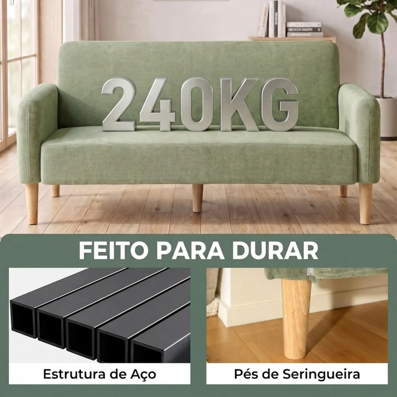HOMCOM Sofá de 2 Lugares 160 cm em Veludo com Acolchoamento Espesso Assento Largo e Pés em Madeira de Seringueira Verde