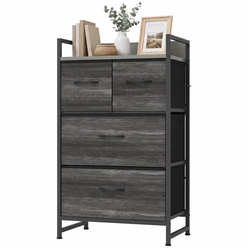 HOMCOM Cajonera de Tela con 4 Cajones Plegables y Marco de Acero Estilo Industrial para Salón 50x29x85 cm Gris