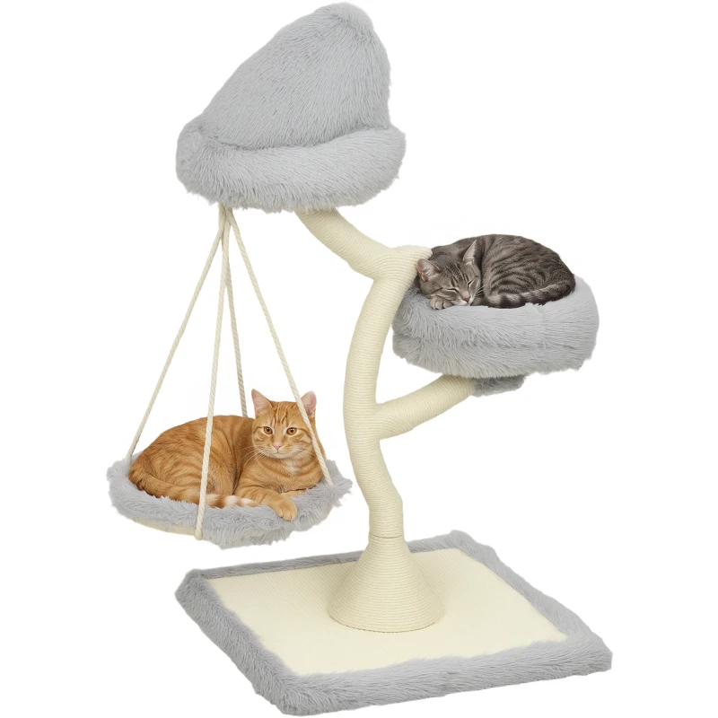 PawHut Arbre à chat 115 cm forme d'arbre 2 couchages lavables Hamac Tronc griffoir en sisal, pour chats < 6 kg