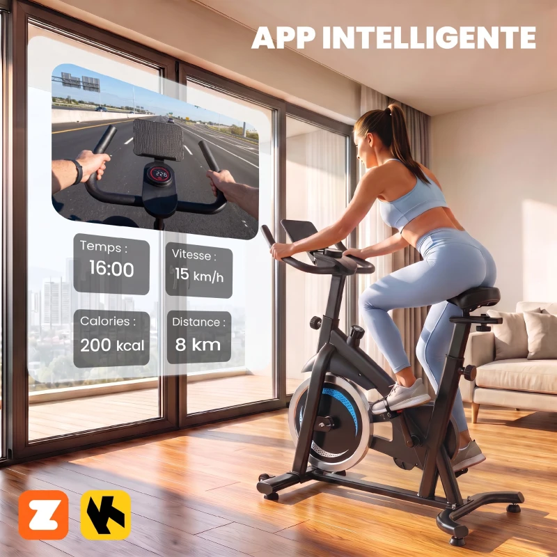 SPORTNOW Vélo d'Appartement Vélo Biking Connecté avec App Zwift et Kinomap Magnétique Silencieux Écran LCD 98 x 57 x 120 cm Noir