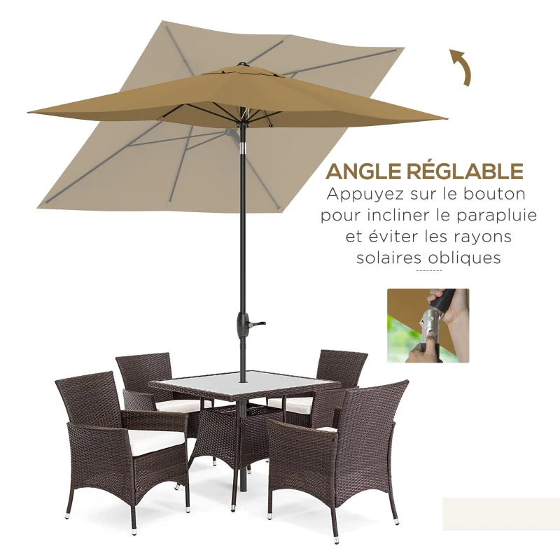 Outsunny Parasol rectangulaire inclinable 2 x 3 m avec manivelle toile polyester imperméabilisée haute densité 180 g/m² marron