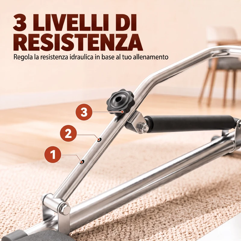 HOMCOM Vogatore Pieghevole, 4 Livelli di Resistenza e Display, Acciaio e ABS, 129x70x70 cm