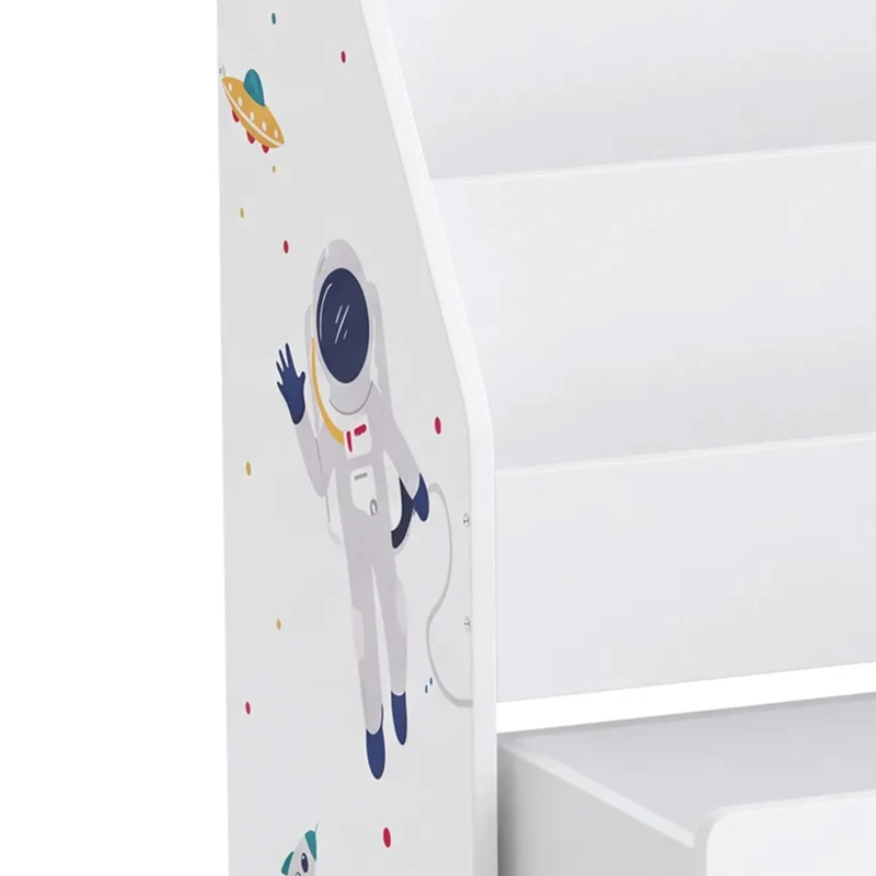 AIYAPLAY Kids Bookshelf, Montessori Inspired Childrens Bookcase with Moveable Drawer, 3-Tier Bookshelf for 3-8 Years, White
