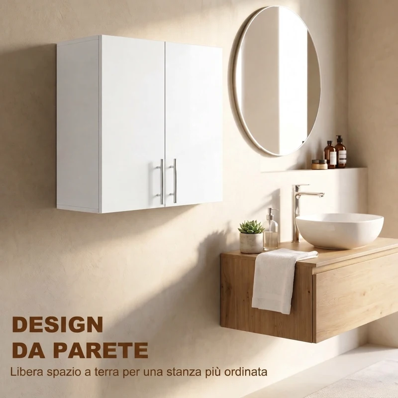 HOMCOM Pensile da Bagno con 2 Ante, 60x31x60 cm, Bianco