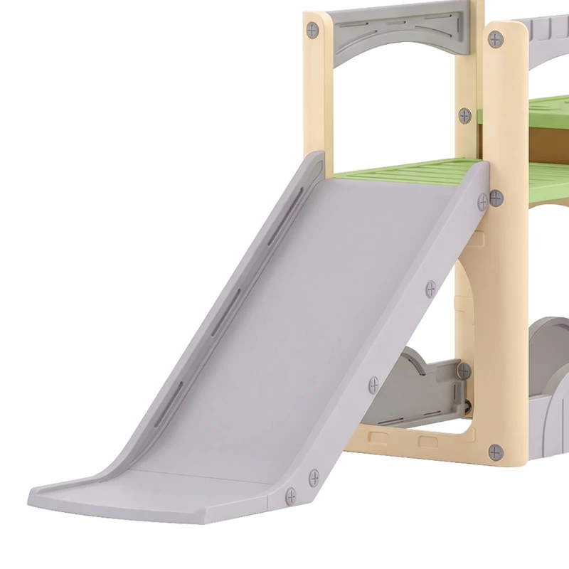 AIYAPLAY 5 in 1 Kids Indoor Playset Toddler Slide with Climbing Wall Storage Space Dual Platforms Indoor Playground for 3-6 Years