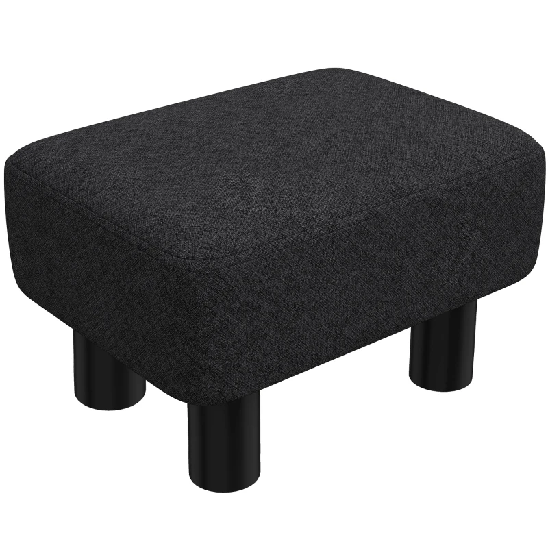 HOMCOM Linen Fabric Footstool Ottoman Cube with 4 Plastic Legs, Black