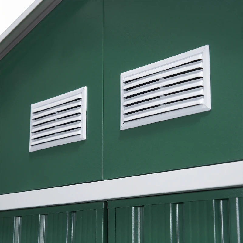 Outsunny Berging, weerbestendig tuinhuis voor tuingereedschap, met ventilatieramen, schuifdeuren, staal, Donkergroen(m-10)